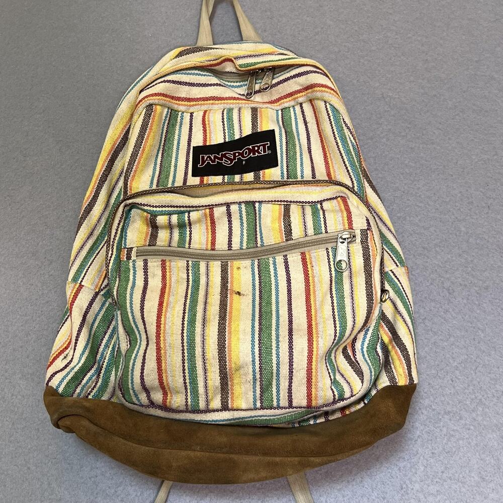JanSport Multicolor 18" Striped Backpack Suede Bottom Adult Daypack Originals